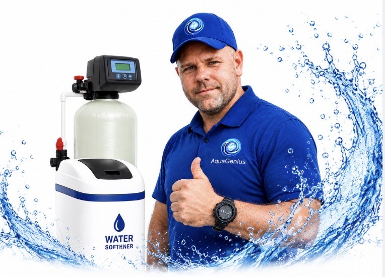Aquagenius engineer fitting a customer&rsquo;s water softener
